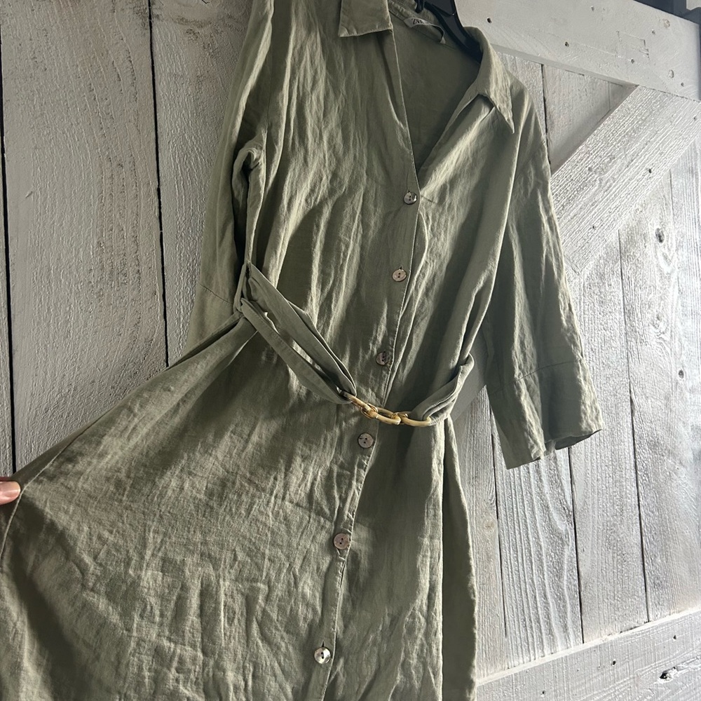 Zara Sage Green Casual Dress - Picture 2 of 8